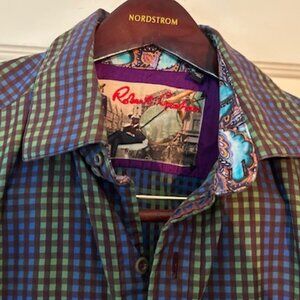 Blue Brown Green Plaid Long Sleeved Shirt - Robert Graham